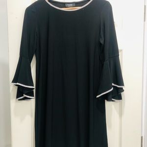 Black Swing Dress with Rhinestone Ruffle Sleeve